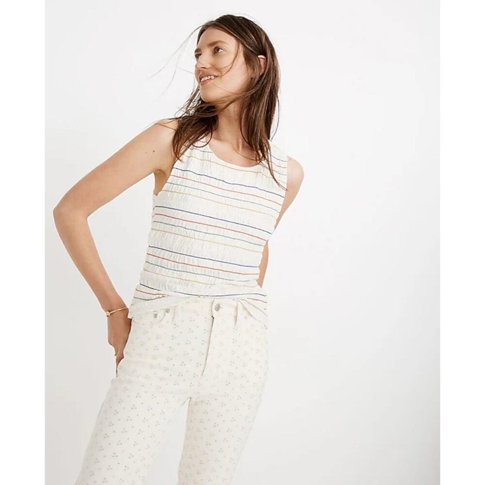 Madewell Cream Ribbed Tank with Thin Multicolor Stripes